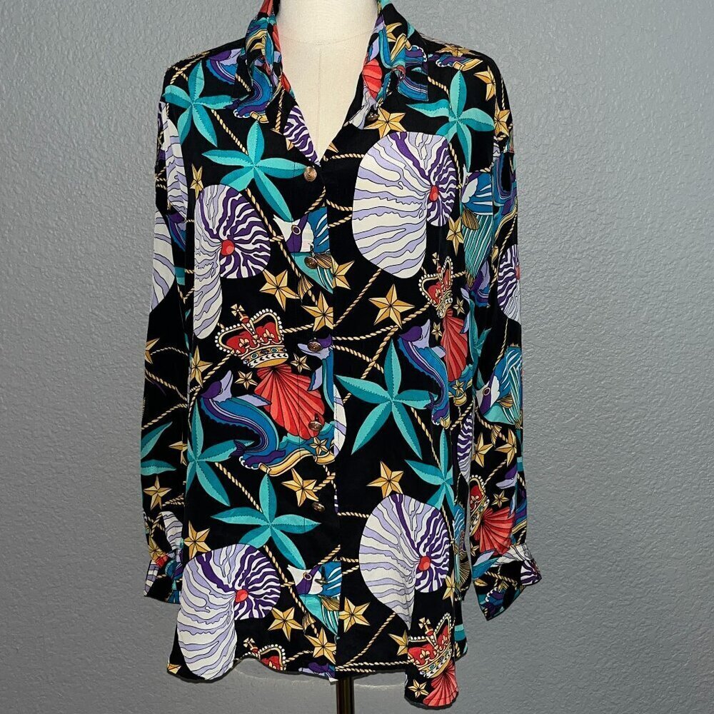 Vintage REGINA PORTER for I. MAGNIN 100% Silk Shell Sea Shell Blouse Women's 1X